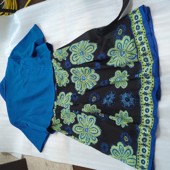 NWOT Studio I Women's 2 Piece Black Floral Chiffon Dress With Blue Jacket Size14 - Picture 3 of 9